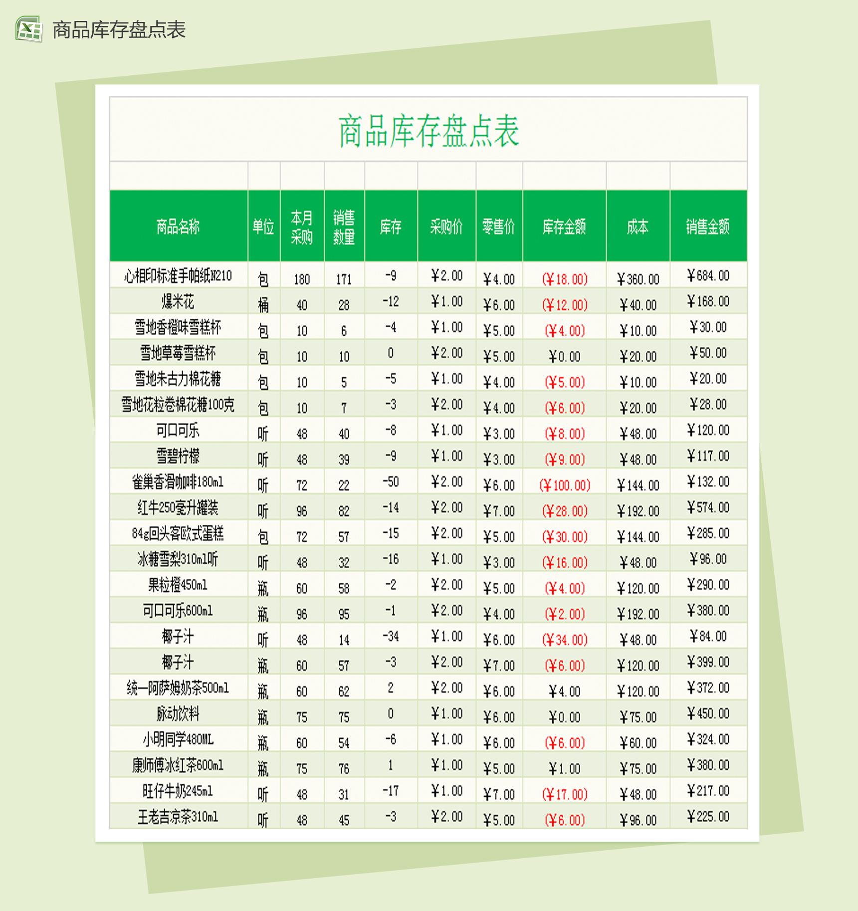 精致商品库存盘点表Excel模板