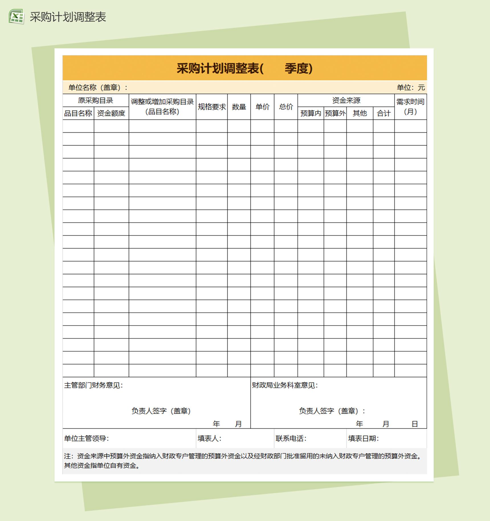 采购计划调整表Excel模板