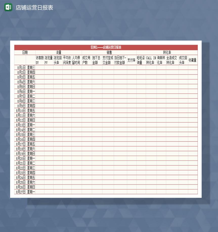 店铺运营日报表Excel模板